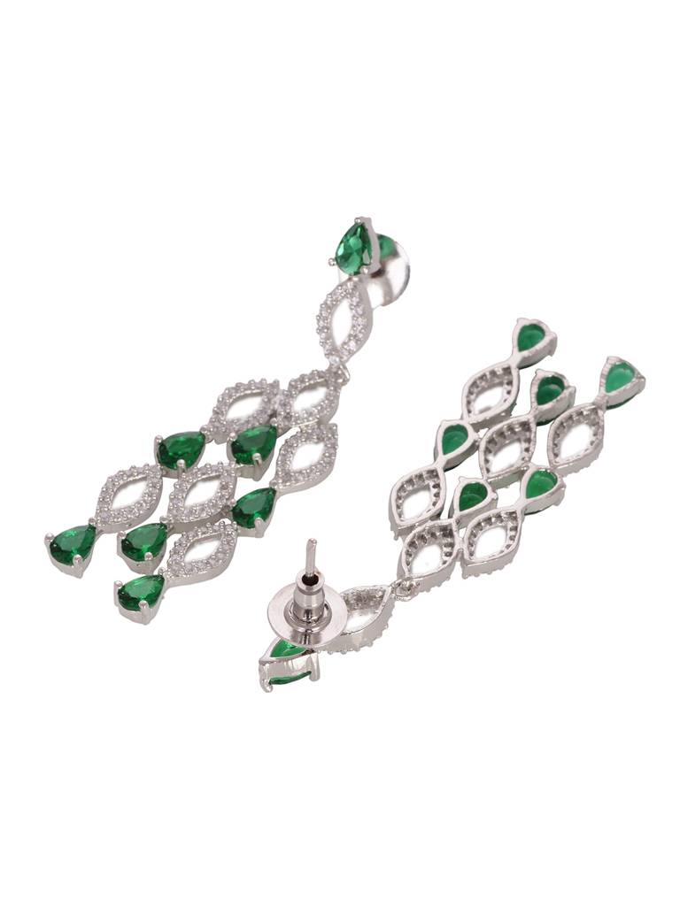 Silver Plated Green Ad Studded Chandelier Necklace Jewellery Set : SJNK1966