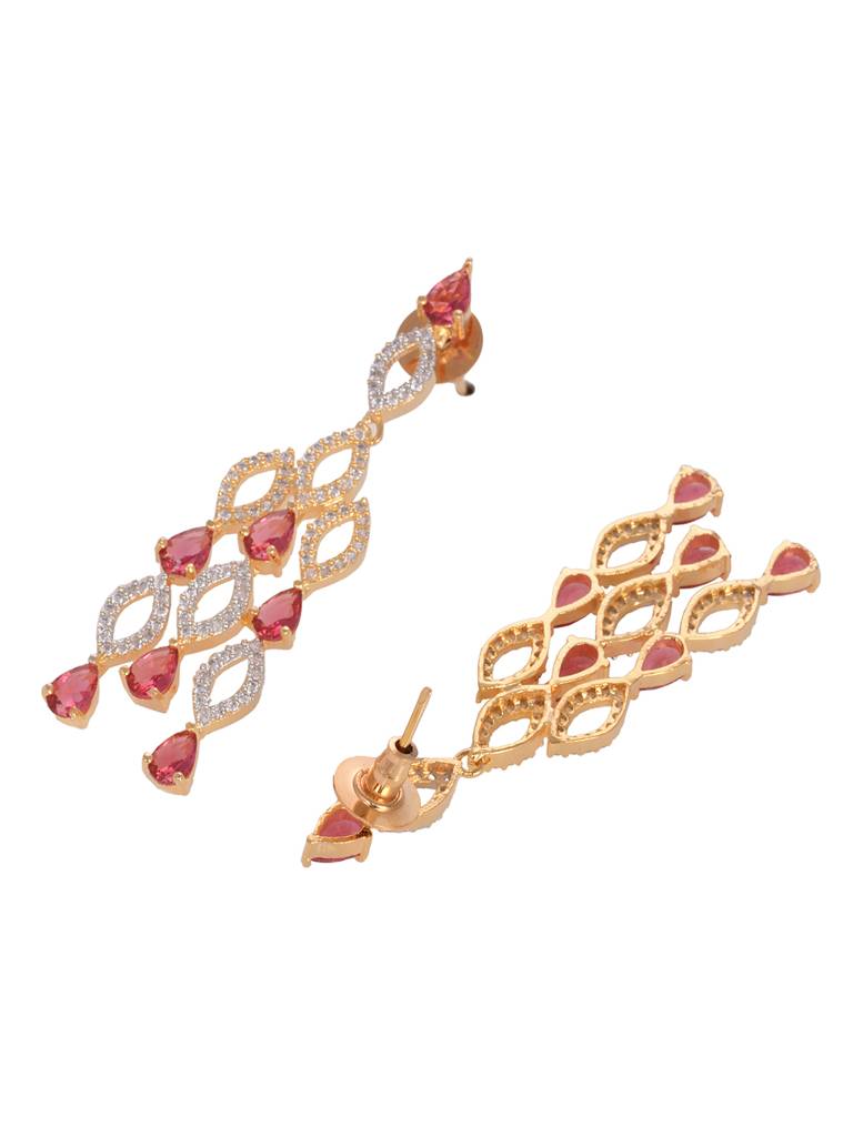 Gold Plated Red Ad Studded Chandelier Necklace Jewellery Set : SJNK1967