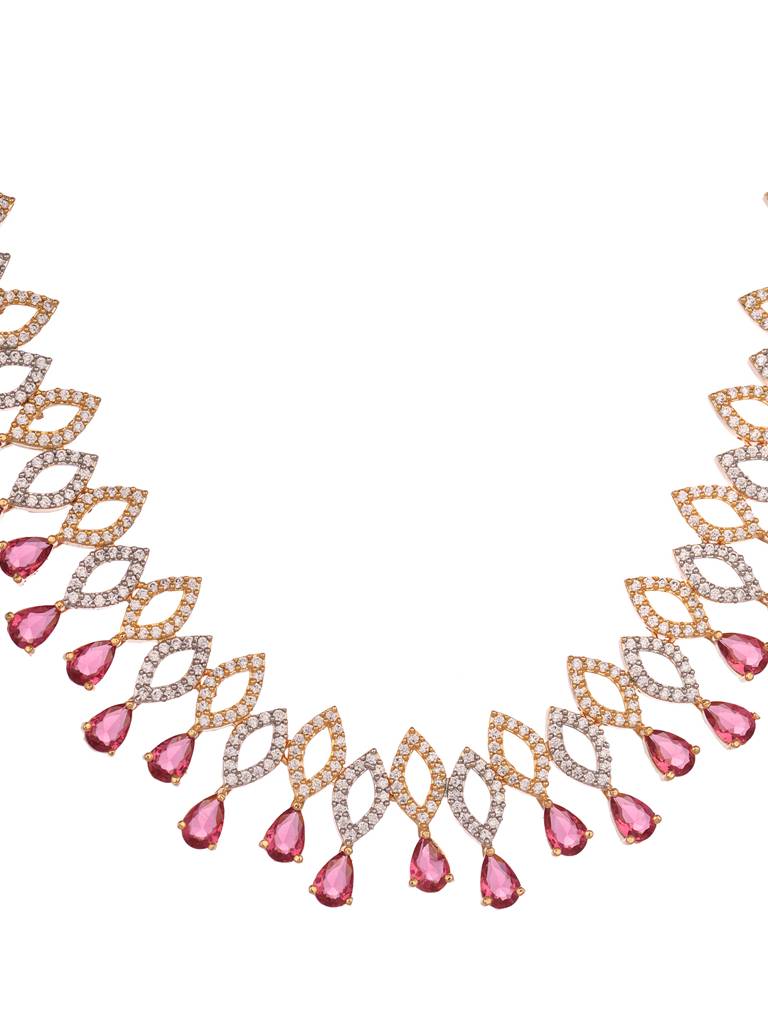Gold Plated Red Ad Studded Chandelier Necklace Jewellery Set : SJNK1967
