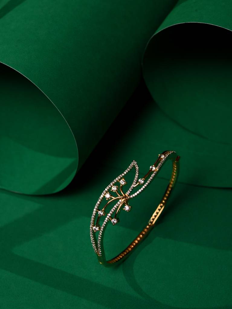 Gold Plated Ad Studded Statement Bracelet : SJBR1968