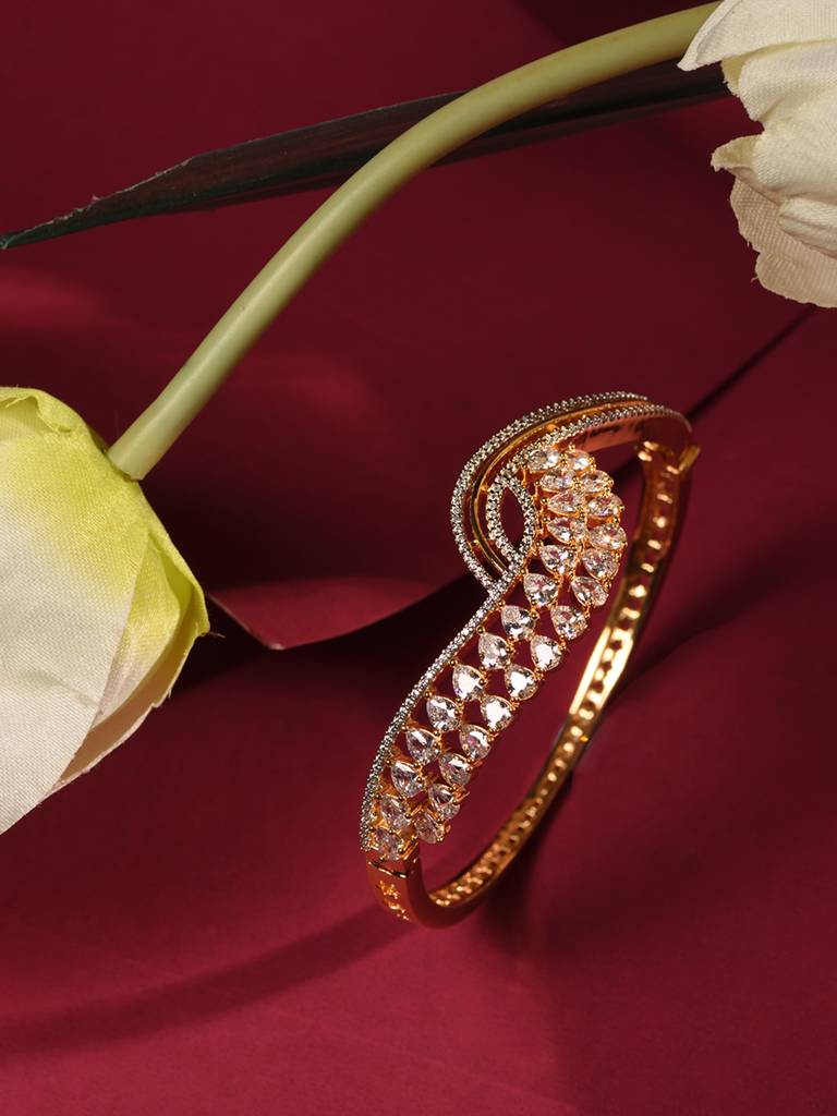 Gold Plated Ad Studded Modern Statement Handcrafted Bracelet : SJBR1969