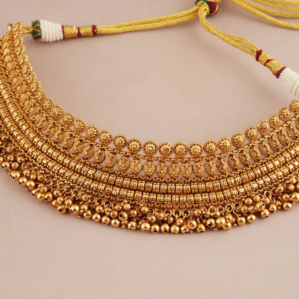 Stunning Antique Plain Gold Choker Set For Women : SJ375