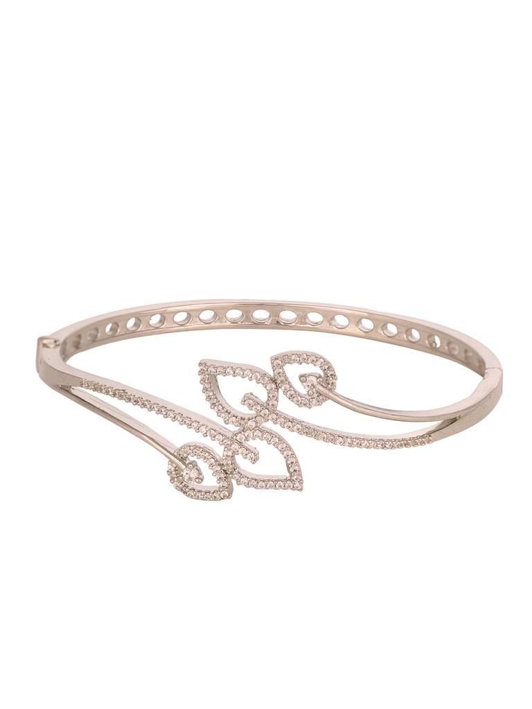 Silver Toned Ad Studded Statement Leaf Handcrafted Bracelet : SJBR1971