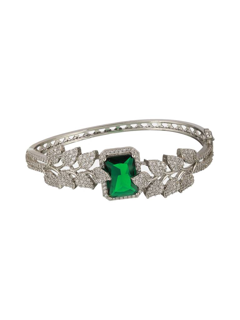 Silver Toned Green Ad Studded Designer Handcrafted Bracelet : SJBR1974