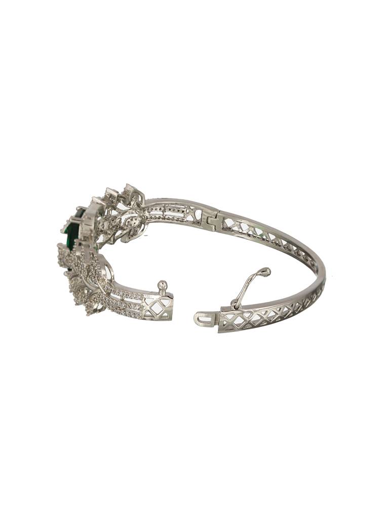 Silver Toned Green Ad Studded Designer Handcrafted Bracelet : SJBR1974
