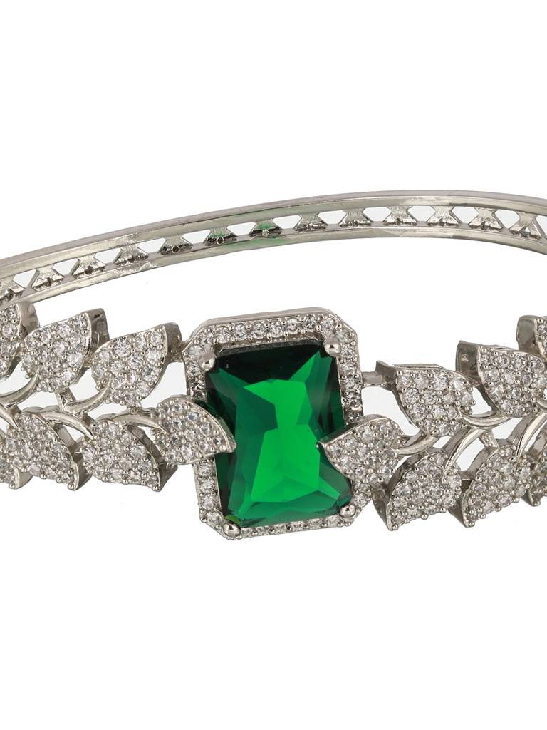 Silver Toned Green Ad Studded Designer Handcrafted Bracelet : SJBR1974