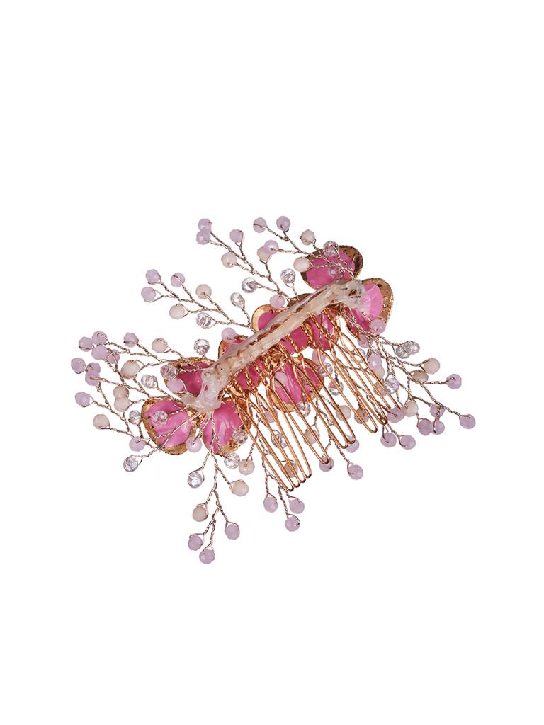 Gold Toned Pink Ad Embellished Bridal Comb Pin : SJHC1979