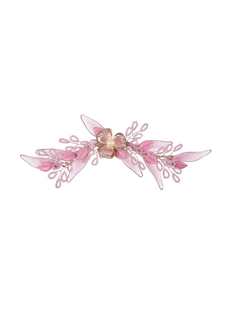 Pink Gold Plated Pearl Beaded Stocking Flowers Comb Pin : SJHC1983