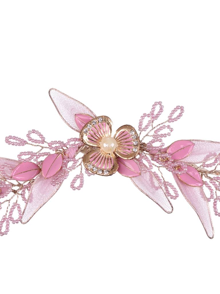 Pink Gold Plated Pearl Beaded Stocking Flowers Comb Pin : SJHC1983