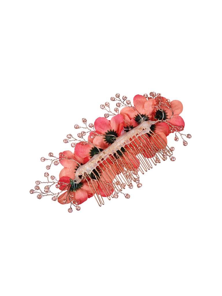 Peach Flowers Pearls & Crystal Embellished Bridal Hair Tiara : SJHC1984