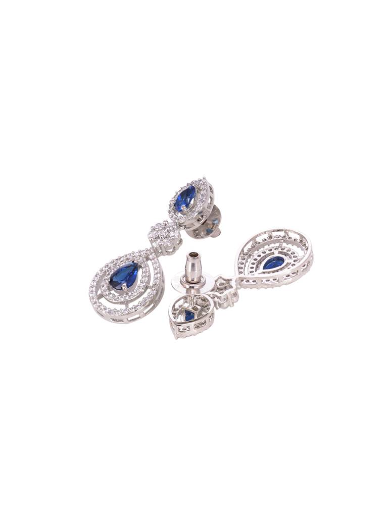 Silver Toned Blue Ad Studded Double Layer Necklace Jewellery Set : SJNK1988