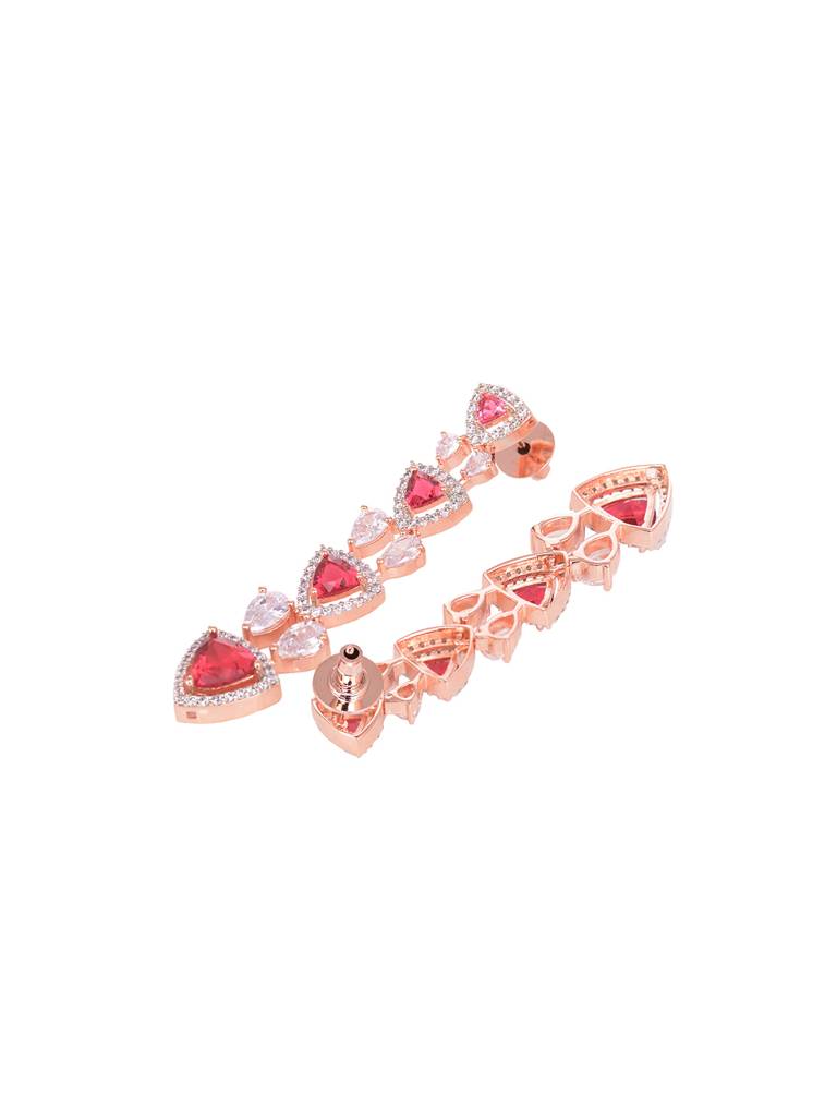 Rose Gold Plated Red Ad Studded Triangle Shaped Designer Necklace Jewellery Set : SJNK1989
