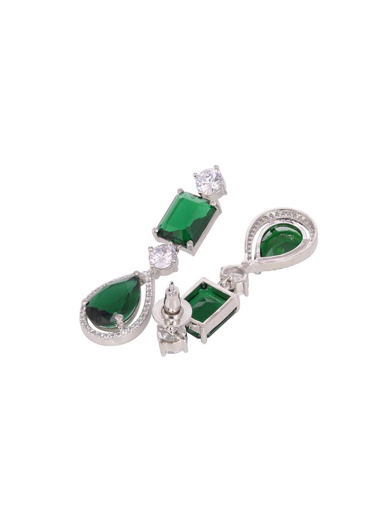 Silver Toned Green Ad Studfded Designer Necklace Jewellery Set : SJNK1991
