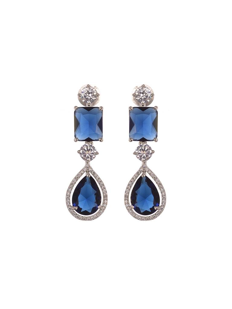Silver Toned Blue Ad Studfded Designer Necklace Jewellery Set : SJNK1992