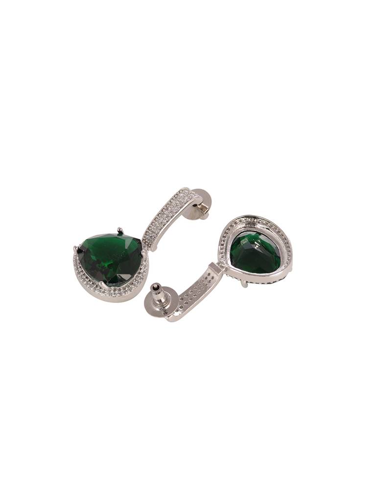 Silver Toned Green Ad Studdeed Elegant Pendant With Earrings Locket Jewellery Set : SJLK1993