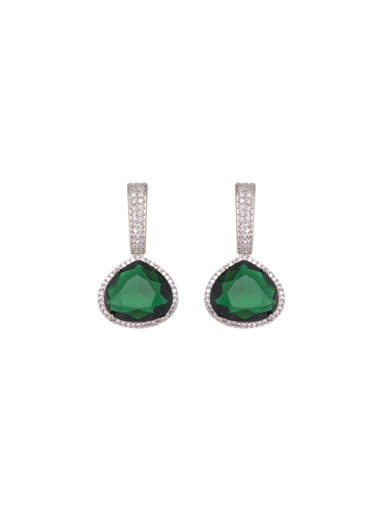 Silver Toned Green Ad Studdeed Elegant Pendant With Earrings Locket Jewellery Set : SJLK1993