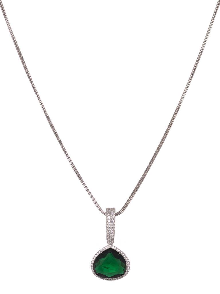 Silver Toned Green Ad Studdeed Elegant Pendant With Earrings Locket Jewellery Set : SJLK1993
