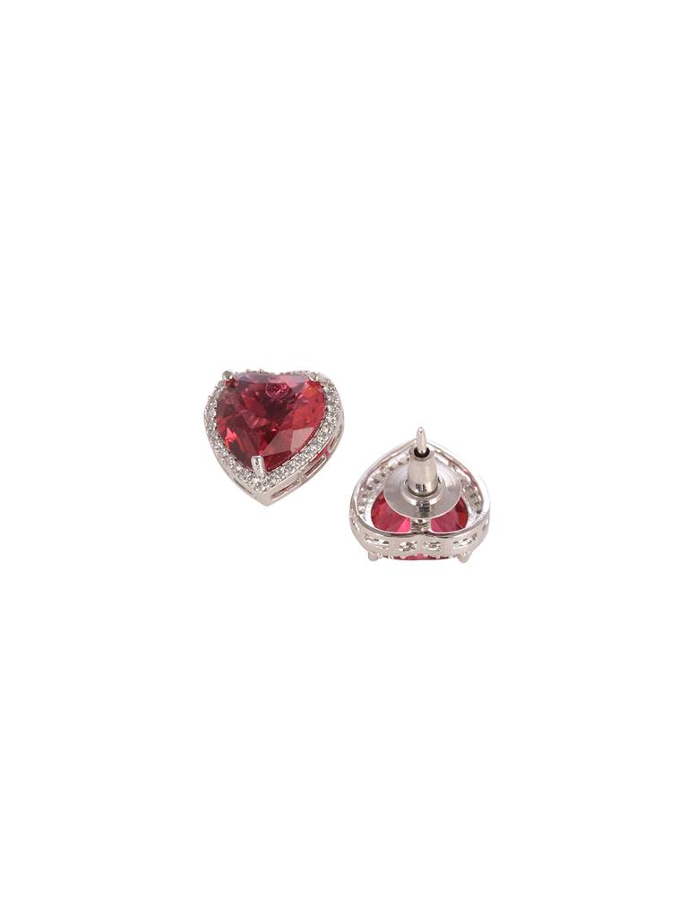 Silver Palted Red Ad Studded Heart Shaped Pendant With Earrings Locket Jewellery Set : SJLK1995