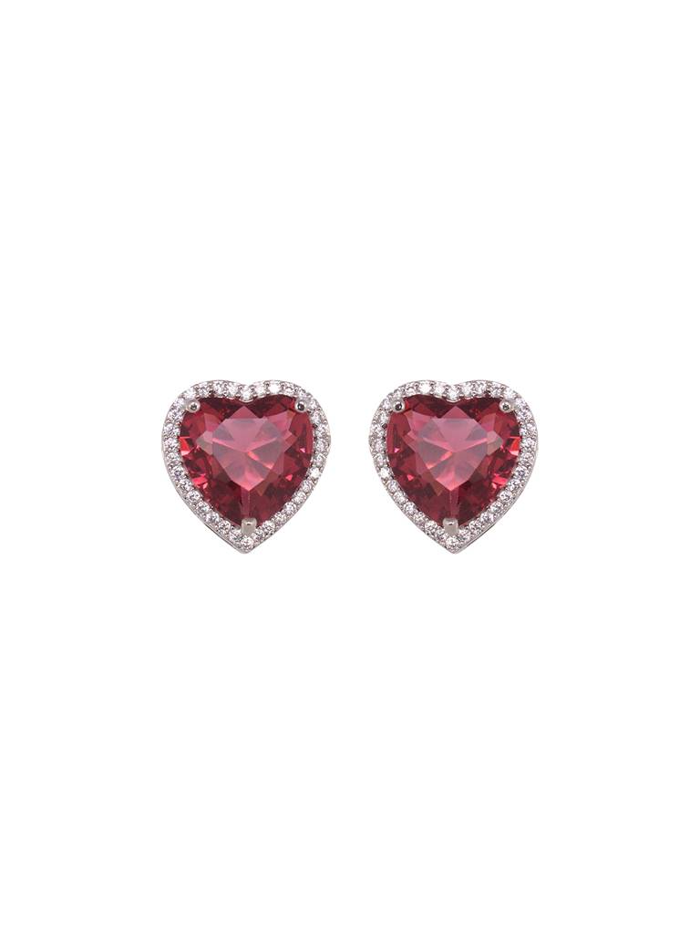 Silver Palted Red Ad Studded Heart Shaped Pendant With Earrings Locket Jewellery Set : SJLK1995