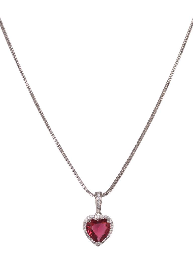 Silver Palted Red Ad Studded Heart Shaped Pendant With Earrings Locket Jewellery Set : SJLK1995