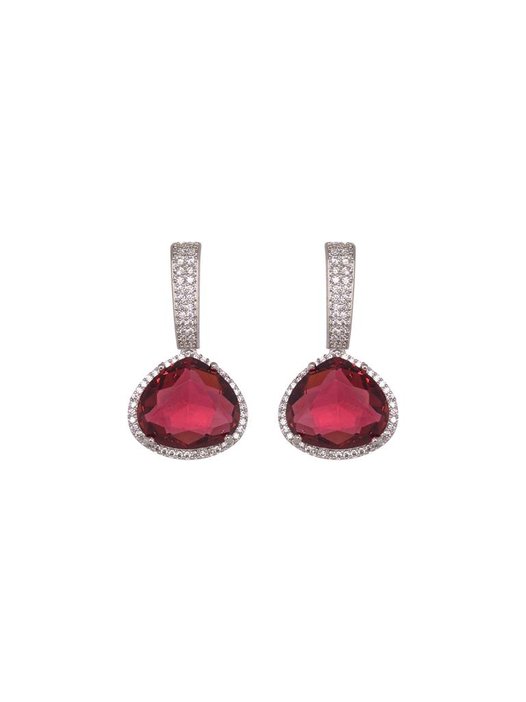 Silver Toned Red Ad Studdeed Elegant Pendant With Earrings Locket Jewellery Set : SJLK1996