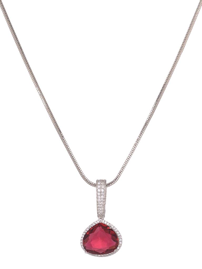 Silver Toned Red Ad Studdeed Elegant Pendant With Earrings Locket Jewellery Set : SJLK1996
