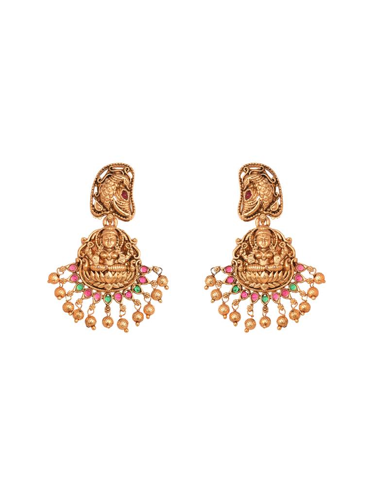 Gold Plated Multi Stone Studded Pearl Beaded Handcrafted Temple Jewellerey Set : SJNK1999