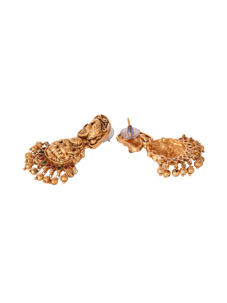 Gold Plated Multi Stone Studded Pearl Beaded Handcrafted Temple Jewellerey Set : SJNK1999