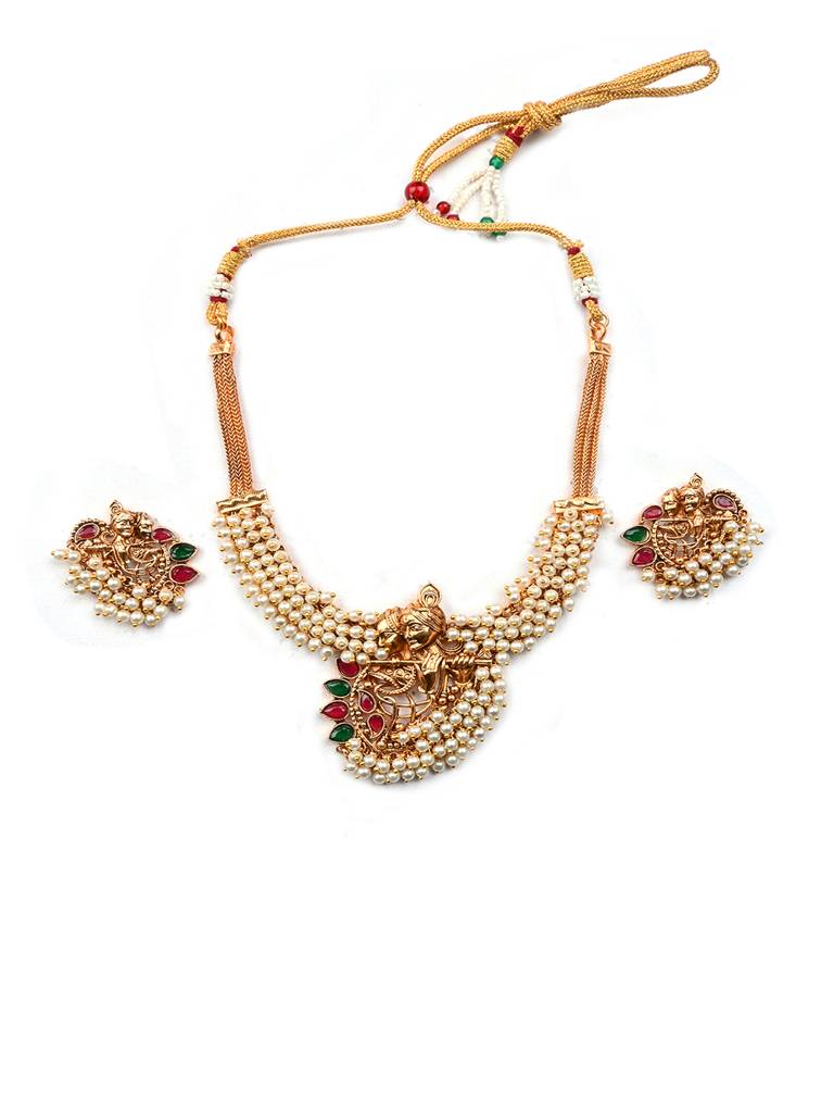 Luxurious Temple Radha Krishna Hydra Necklace Set : W09WHITE