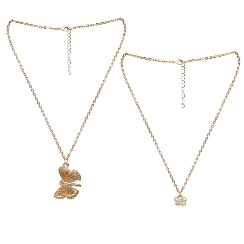 Gold Plated Brass Layered Butterfly Pendant Necklace : SCDELPS0457
