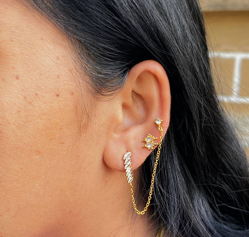 18Kt Gold Plated Demi Fine White Zircon Piercing Stud Earrings, Zoe : INZOE
