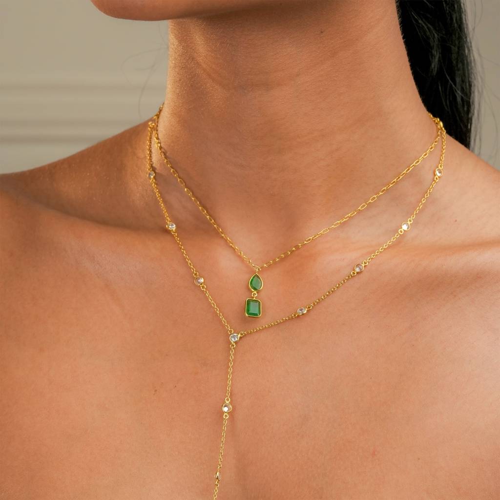 Minimal Y Chain Necklace 18K Gold-Plated 925 Silver : NK0008
