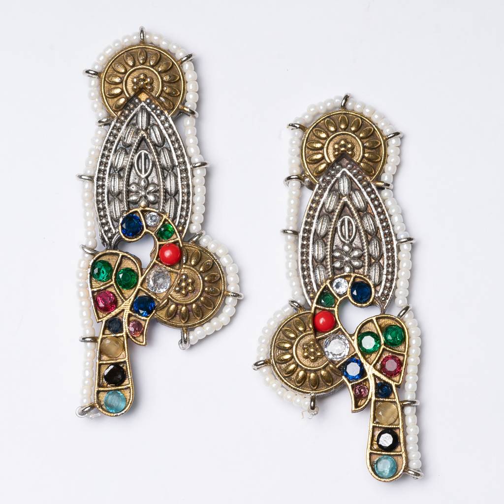 Tribal Dual Tone Oxidised Multicolor Bird Earring : RK-220-K