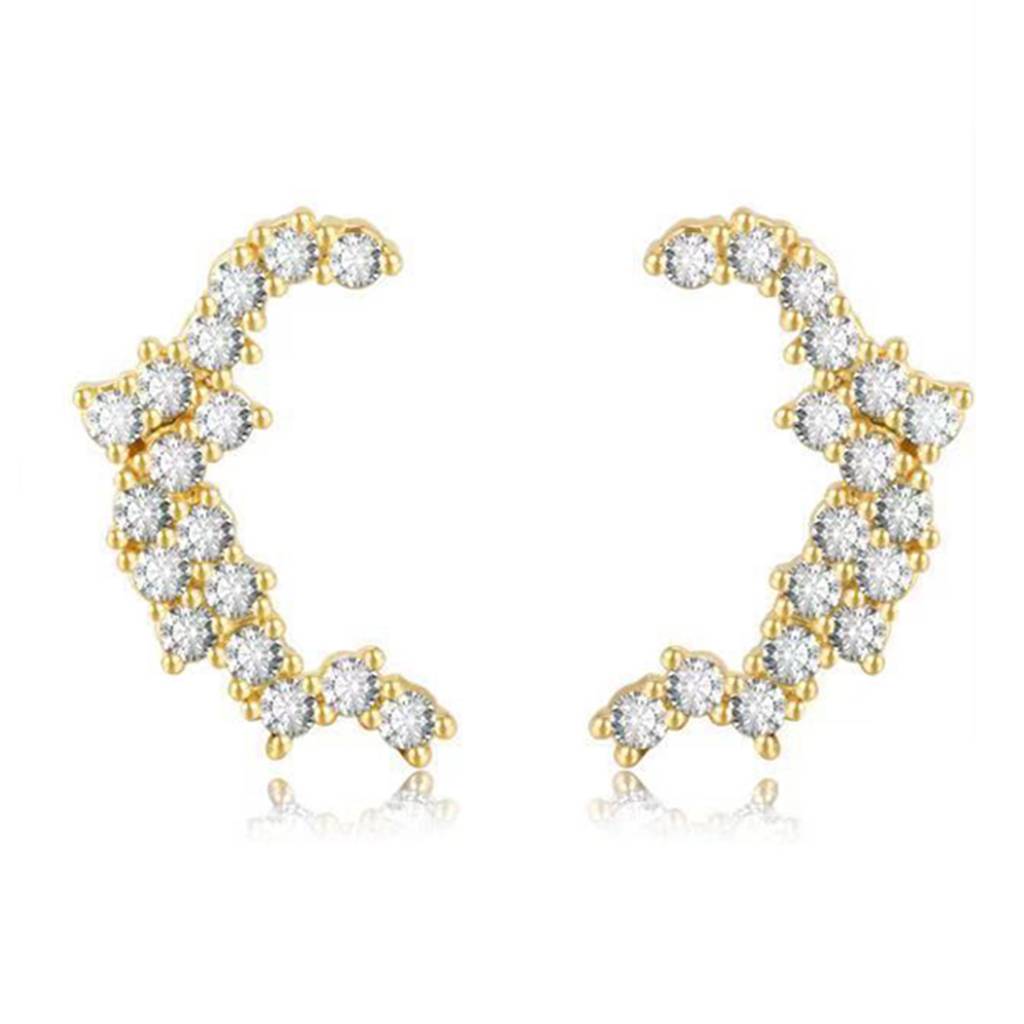 18K Gold Plated Waterproof, Anti-Tarnish White Zircon Crescent Studs : AWU0125E553WH