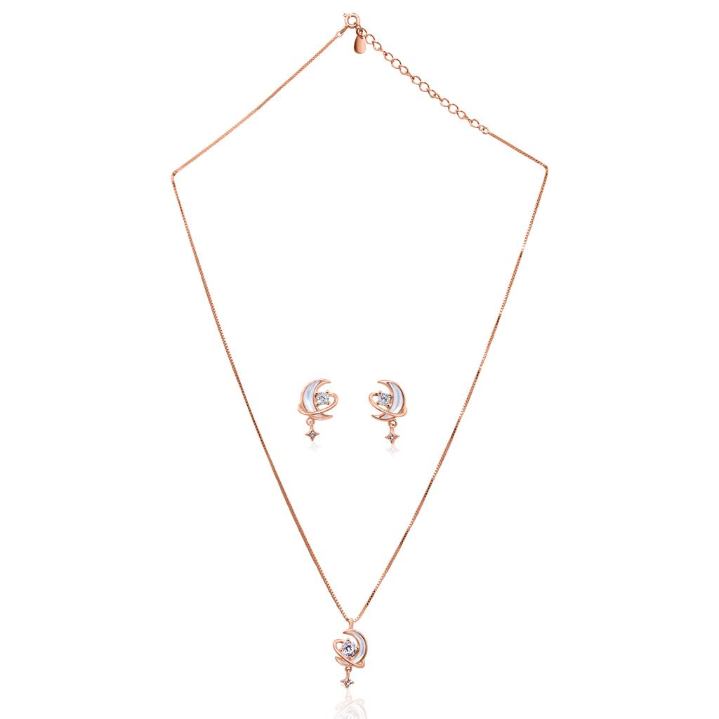 925 Pure Silver Zircon Studded Rose Gold Chain Pendant Set-Cps1024 : CPS1024