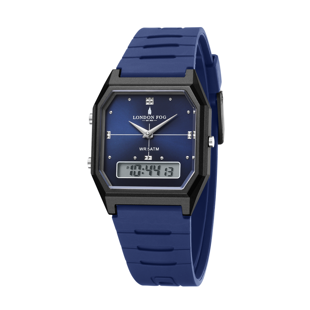 Analog-Digital Quartz Watch For Men With Square Dial, Crystal-Accent Hour Markers, Digital Time Display And Sili : LFM10014-05