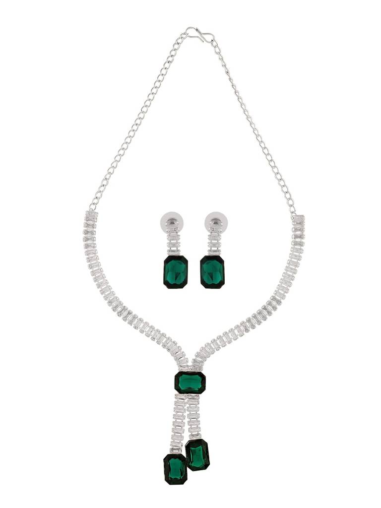 Premium Emerald Green Crystal Jewellery Set For Women : GREENSTONED-JS