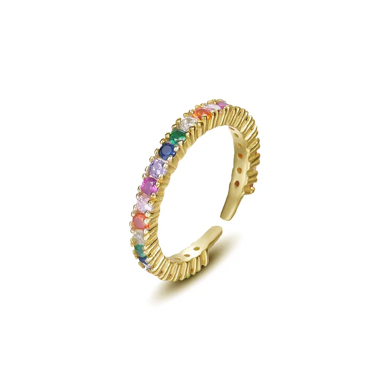 925 Sterling Silver Gold Plated Adjustable Rainbow Cubic Zirconia Eternity Band Ring For Women & Girls : BRDRCZ1