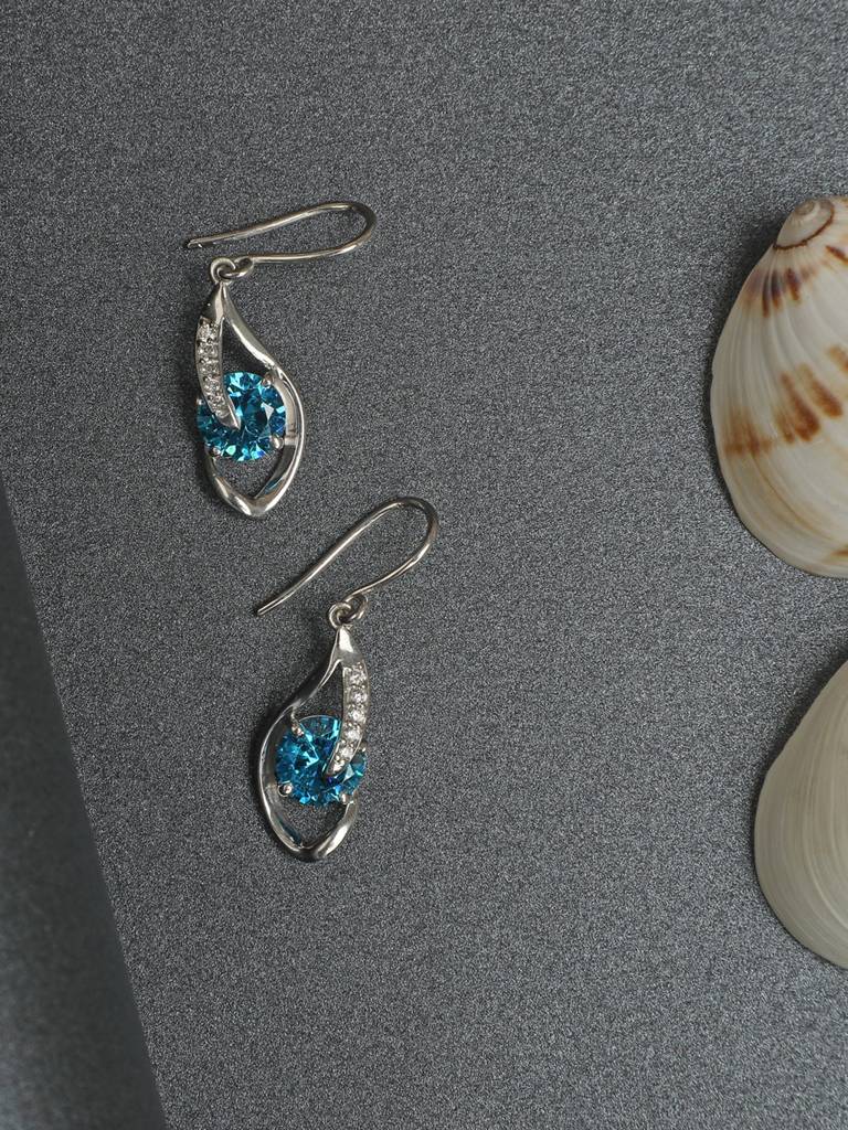92.5 Sterling Silver Rhodium Plated Swiss Zirconia Sky Blue Eye Dangler Earrings Gift For Women & Girls : CSCLRE3RD_BT