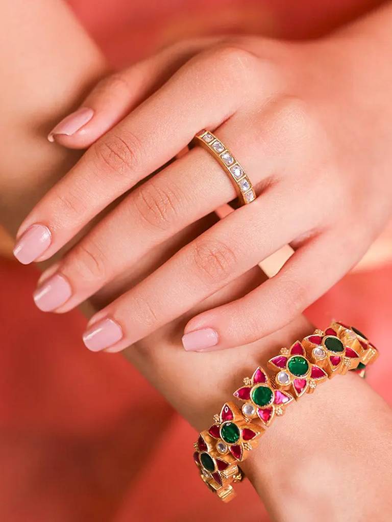 92.5 Silver White Polki Ring : U080SG007RO0200