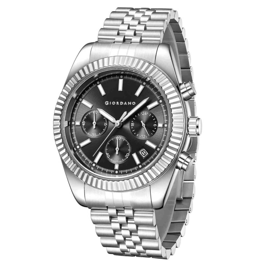 Giordano Chronograph Analog Watch For Men – Textured Bezel, Luminous Index Markers, Stainless Steel Strap & Date : GZ-50164-11
