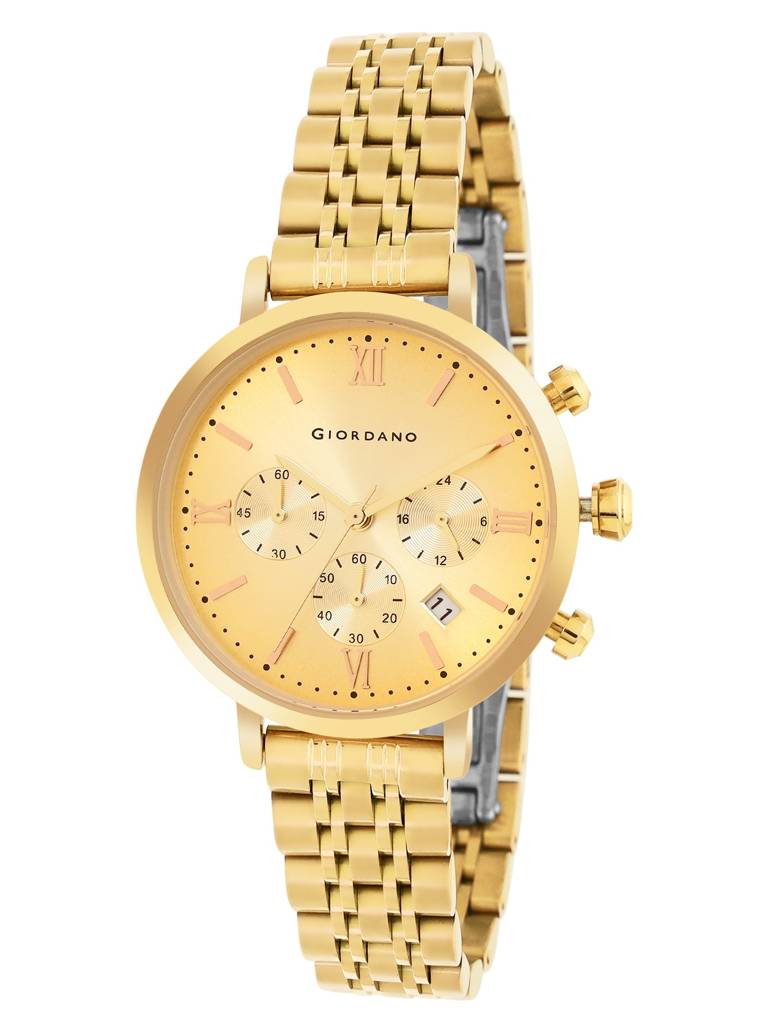 Giordano Analog Multifunction Watch For Women | Curved Glass, Stainless Steel Strap, Date Display And Roman Indi : GZ-60072-44