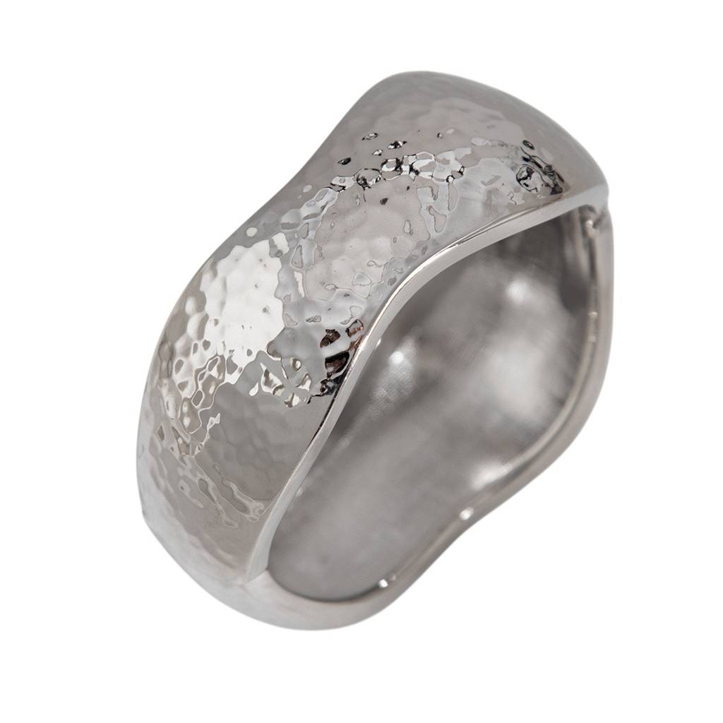 Glossy Gold/Silver Plated Bold Hammered Open Bangle Bracelet : AMU0125B544S