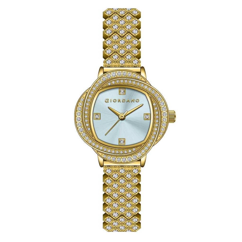 Giordano Luxury Crystal Watch For Women, Stainless Steel Strap, Diamond-Studded Bezel, Elegant Dress Timepiece : GZ-60120-33