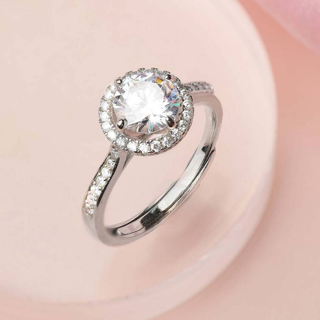 Solitaire Halo 925 Silver Ring (Adjustable) : RNG-40032