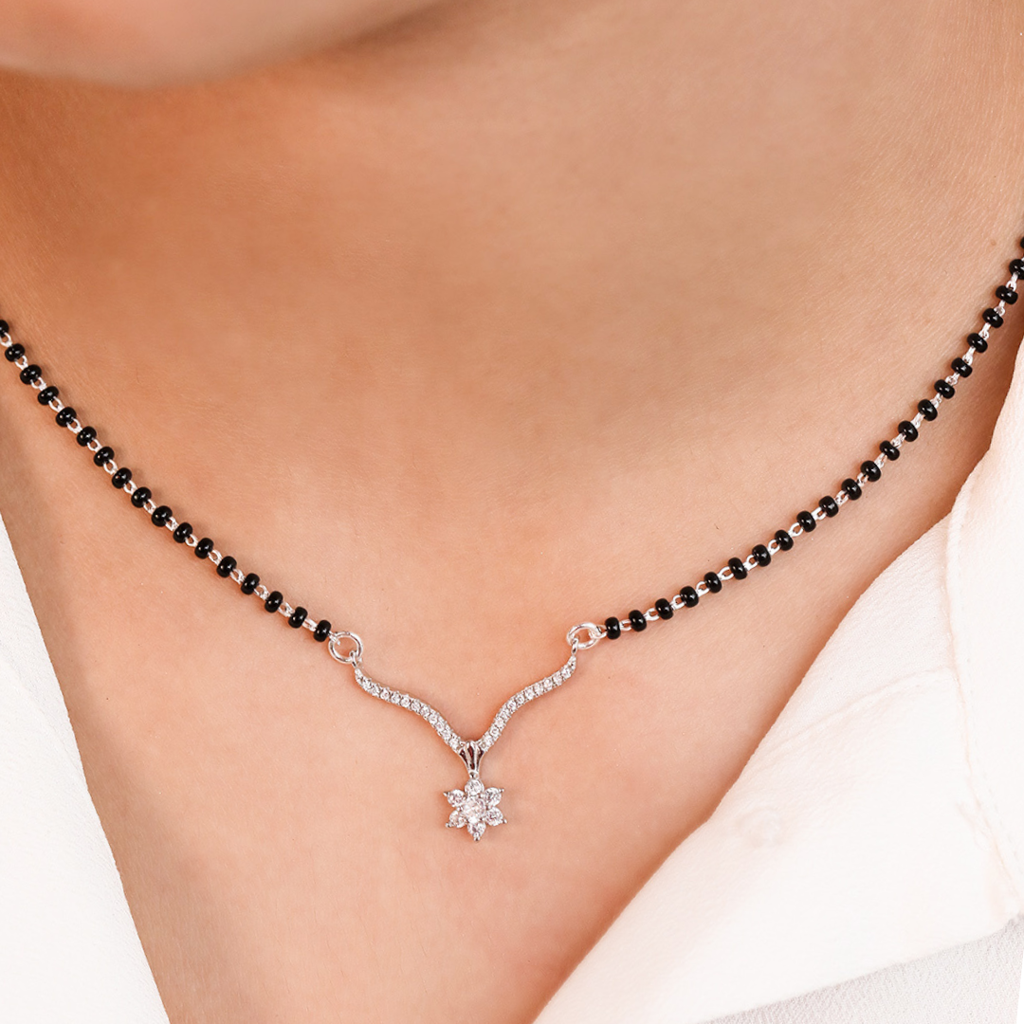 Floral 925 Silver Mangalsutra : MGS-10003-C