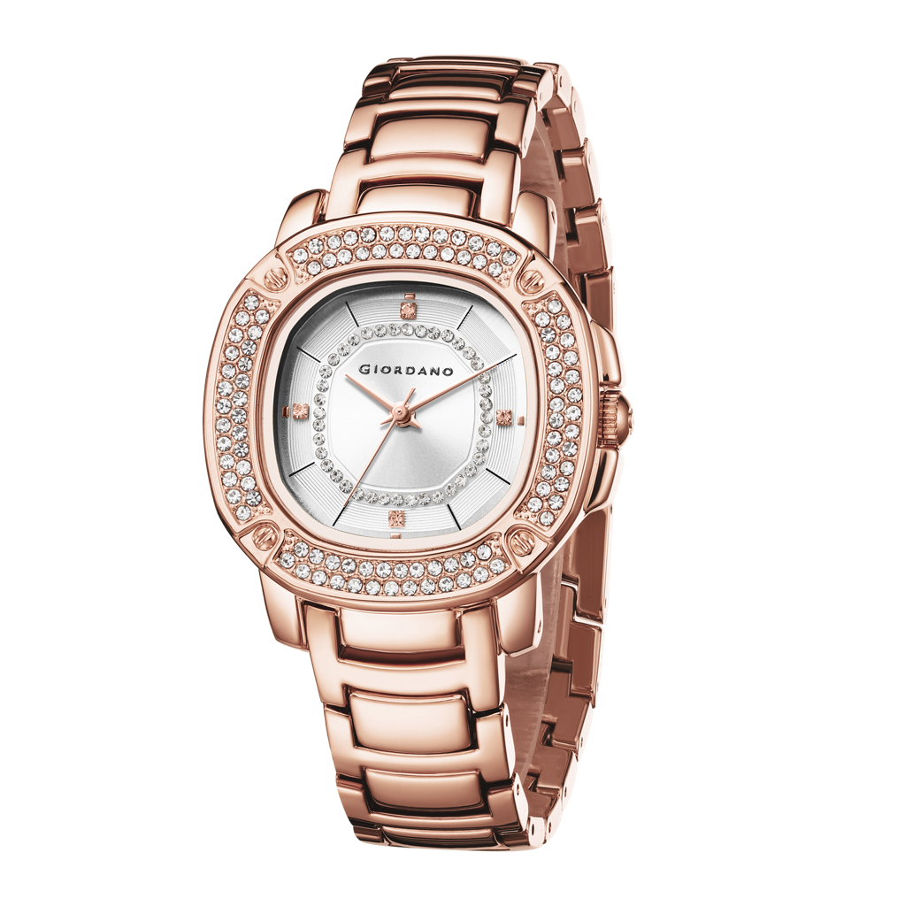 Giordano Analog Dress Watch For Women With Square Dial, Crystal-Accented Bezel And Stainless Steel Strap : GZ-60109-44