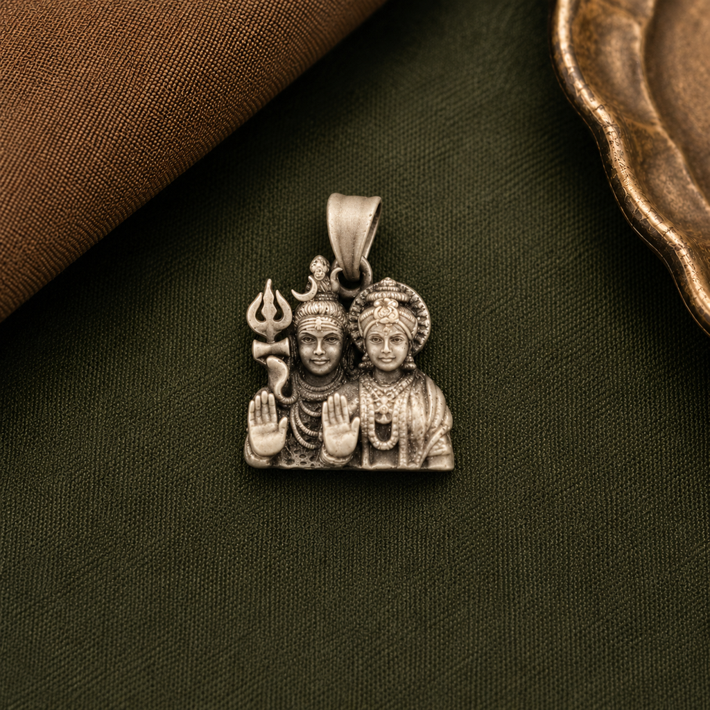 925 Sterling Silver Shiv Shakti Divine Lord Shiva & Goddess Parvati Spiritual Pendant : TWIN152
