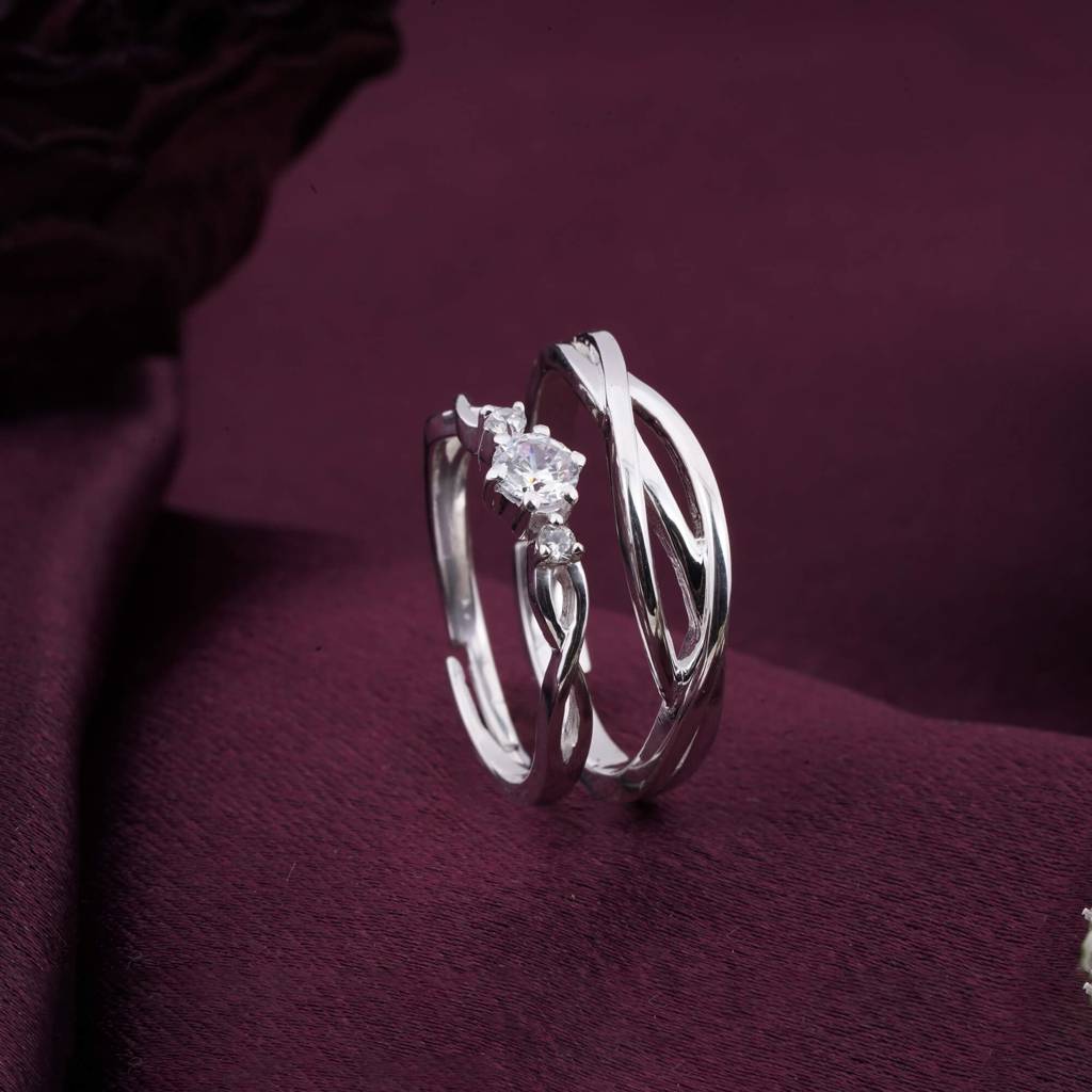 Silver Wave Love Couple Rings : ZLCPLR-1010