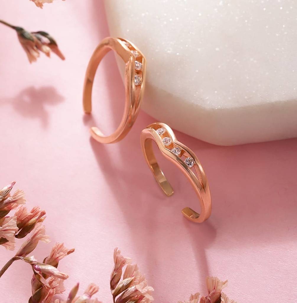 Vintage Studded Rose Gold 925 Silver Toe Ring : TOE-10025